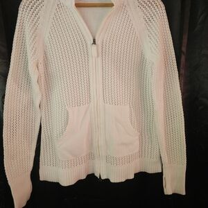 Athleta Jacket Womens M White Cotton Mesh Full Zip Hoodie Athleisure Activewear